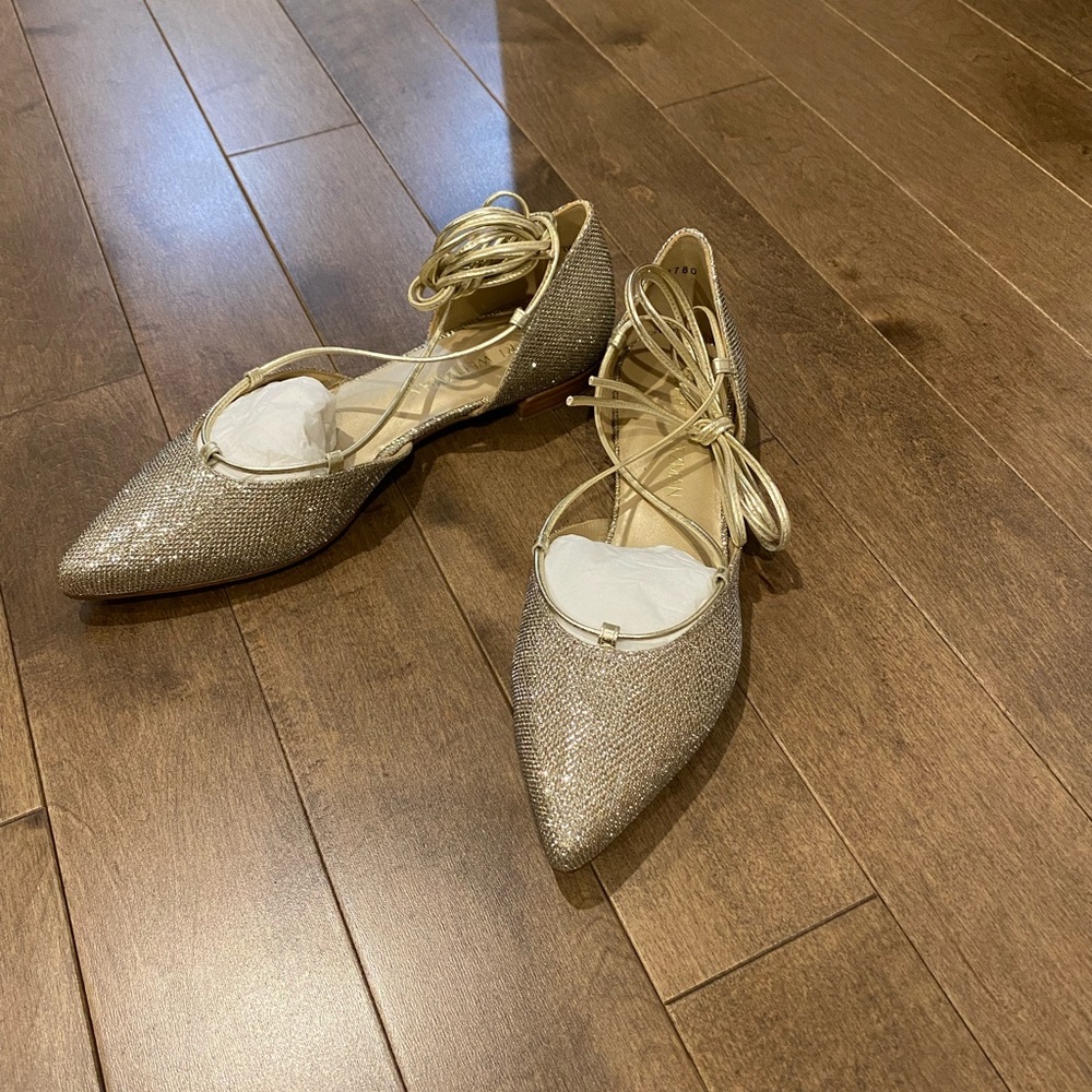 Stuart Weitzman Gillian glitter lace up flats